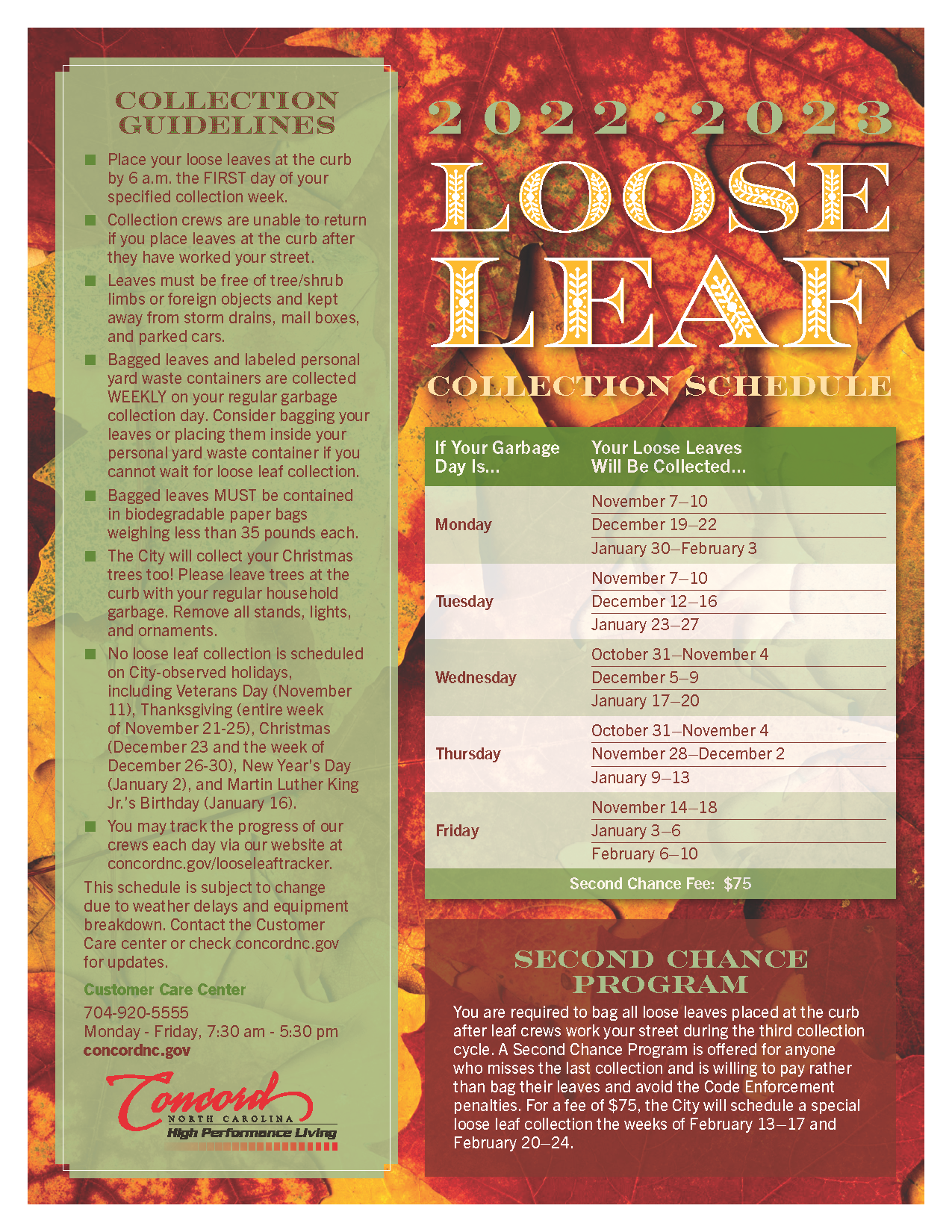 Loose Leaf Schedule 2022-2023